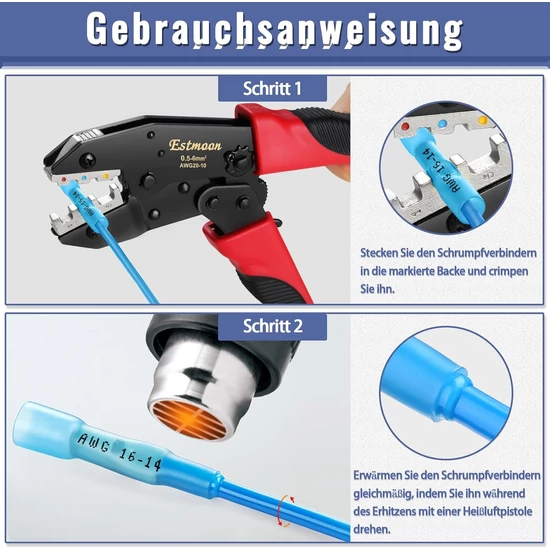 Krimpelő fogók toldóhüvelyhez 0,5 mm² - 6 mm²-hez (AWG 22-10) 210 darab toldóhüvely