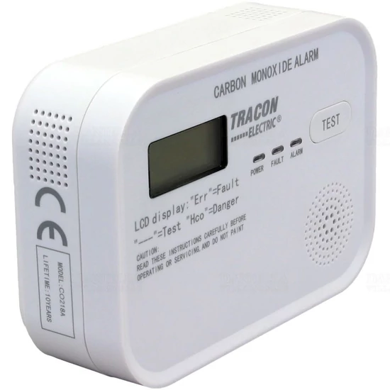 Szén-monoxid (CO) érzékelő 4,5 VDC (3×1,5V AA), >85 dB CO218A Élettartam 10év