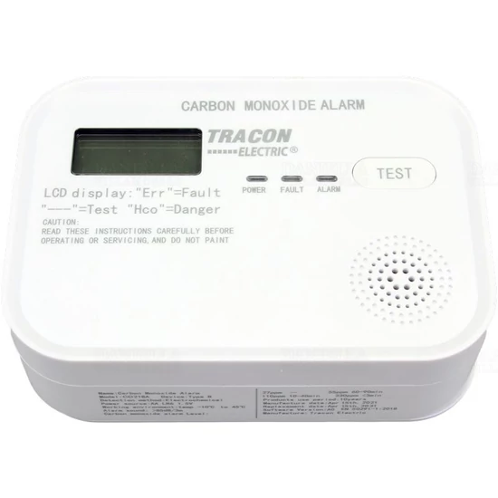 Szén-monoxid (CO) érzékelő 4,5 VDC (3×1,5V AA), >85 dB CO218A Élettartam 10év