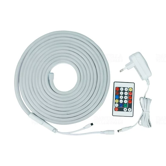 LED szalag neon flex RGB szett távirányítóval tápegységgel 5m IP65,12V DC 4,8W/m 300lm/m 120LED/m SMD2835
