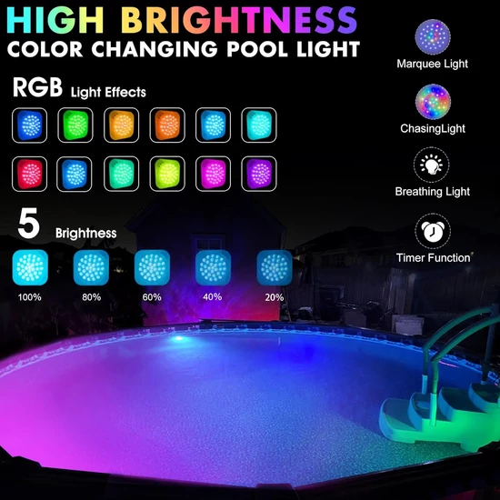 Led akkumulátoros medence lámpa RGB mágneses újratölthető távirányítós