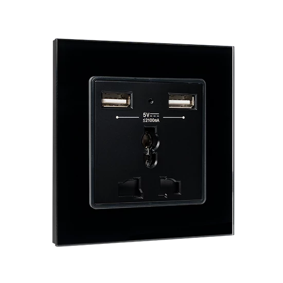 MULTI-FUNCT. SOCKET 16A WITH 2XUSB GLASS FRAME BL