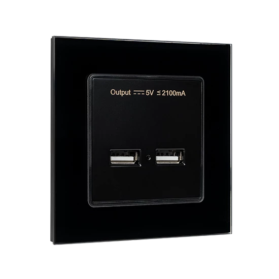 DOUBLE USB SOCKET GLASS FRAME BLACK