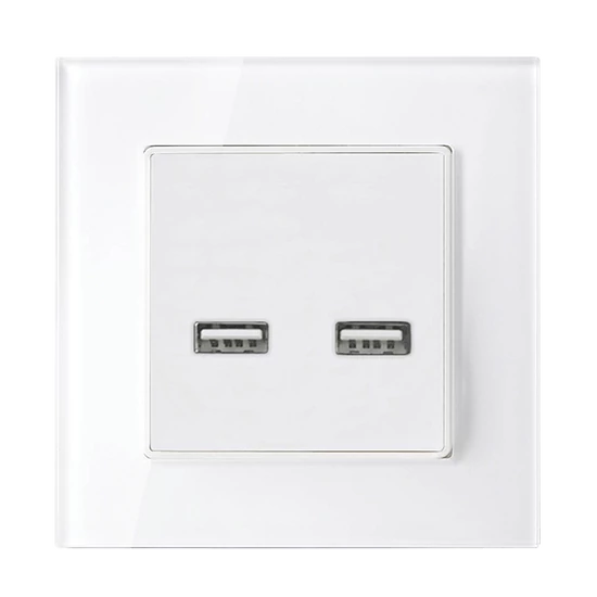 DOUBLE USB SOCKET GLASS FRAME WHITE