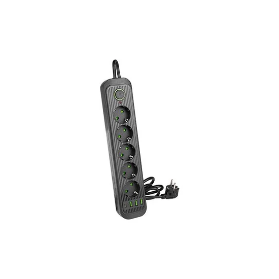 Modi hosszabbító kábel fekete 5x230V + 3x USB-A 1x USB-C	