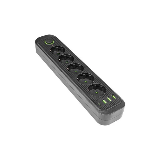 Modi hosszabbító kábel fekete 5x230V + 3x USB-A 1x USB-C	