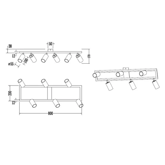 Bumo LED csillár GU10 x6 fekete