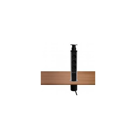 Home NVE 3/USB süllyesztett elosztó USB töltőaljzatokkal, 1,4 m, 3 földelt aljzat gyermekvédelemmel, asztalba, munkalapba építhető, süllyeszthető, max. 3680 W