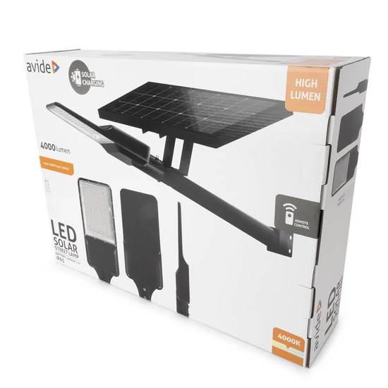 Avide LED Szolár Utcai Lámpa 300W NW 4000K szolár panel 30000mAH 3.2V LiFePO4 akkumulátor, távirányítóval