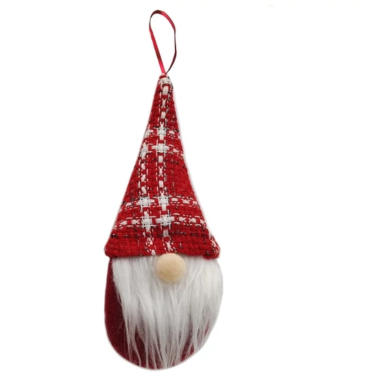 Artezan karácsonyi gnóm piros-fehér csíkos sapkával, 16 cm textil dekoráció