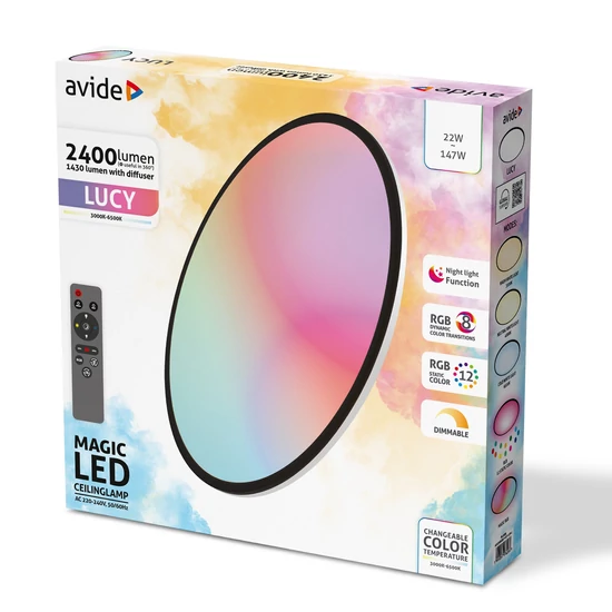 Avide LED Mennyezeti Lámpa Lucy 22W RGBIC+CCT Távirányítóval