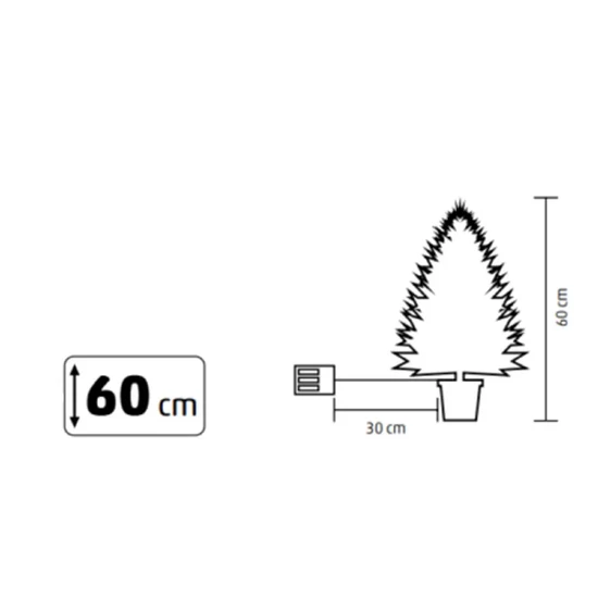 Home KMF60BLED elemes műfenyő tobozokkal, LED-ekkel, 60cm magas, 30db melegfehér LED, 8 program, 2D tűlevelek, elemes tápellátás, beltéri kivitel KMF60BLED