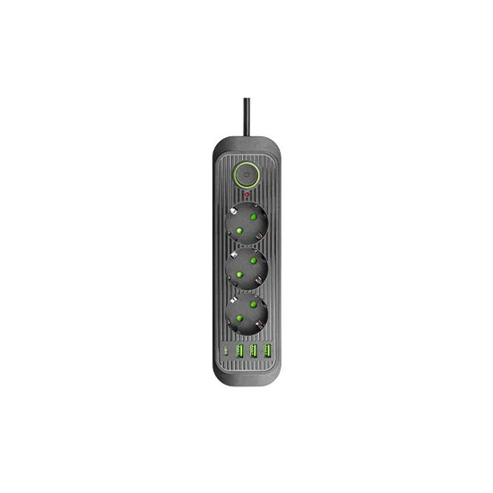 Modi hosszabbító kábel fekete 3x230V + 3x USB-A 1x USB-C