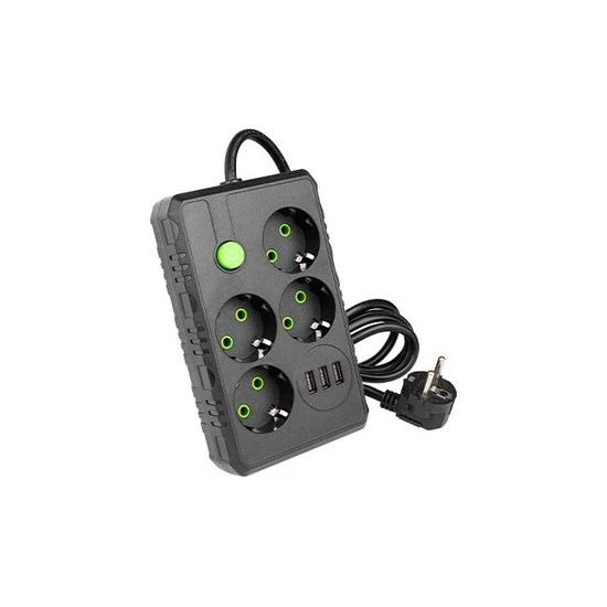 Modi hosszabbító kábel, fekete, 4x230v + 3x usb-a.
