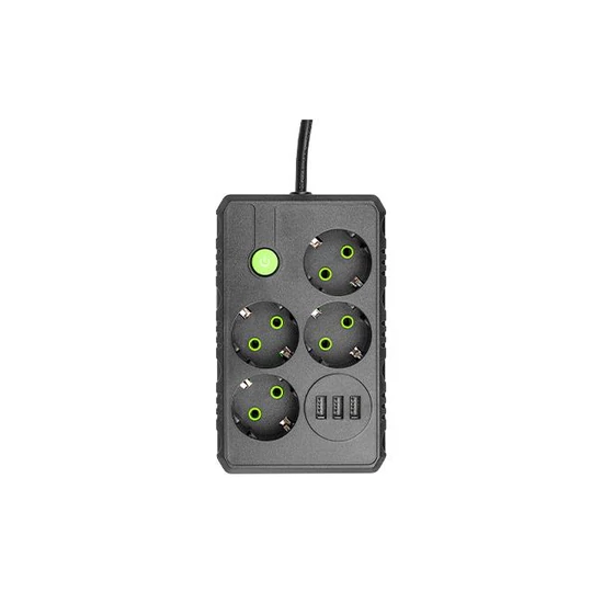 Modi hosszabbító kábel, fekete, 4x230V + 3x USB-A.