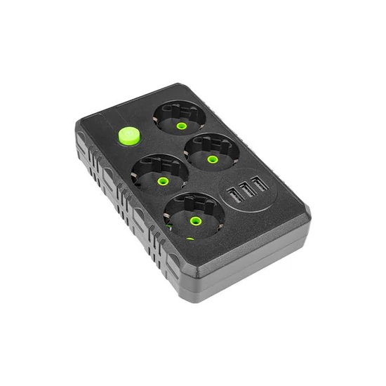 Modi hosszabbító kábel, fekete, 4x230V + 3x USB-A.