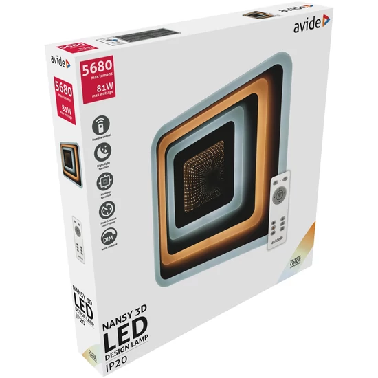 Avide Design Mennyezeti Lámpa Nansy-3D 81W(40,5+40,5) RF Távirányítóval