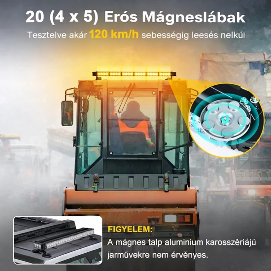 71 cm LED figyelmeztető lámpa – Forgó sárga LED villogó mágneses talppal
