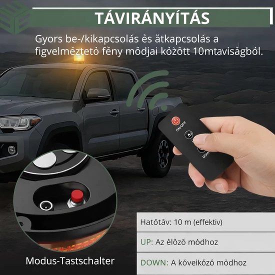 Vezeték nélküli 72 LED figyelmeztető villogó fény – távvezérlő, mágneses alj, USB és szivargyújtó táplálás