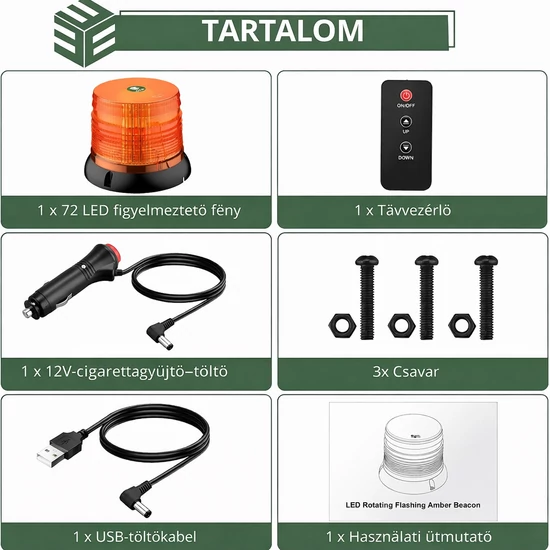 Vezeték nélküli 72 LED figyelmeztető villogó fény – távvezérlő, mágneses alj, USB és szivargyújtó táplálás