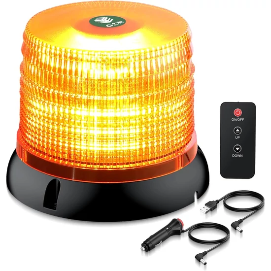 Vezeték nélküli 72 LED figyelmeztető villogó fény – távvezérlő, mágneses alj, USB és szivargyújtó táplálás