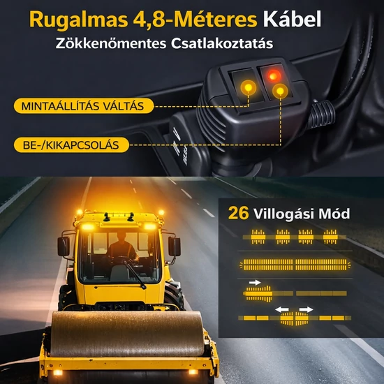 Fxlpower 41,5 cm LED figyelmeztető villogó lámpa – narancssárga, erős mágneses talp, 360° láthatóság