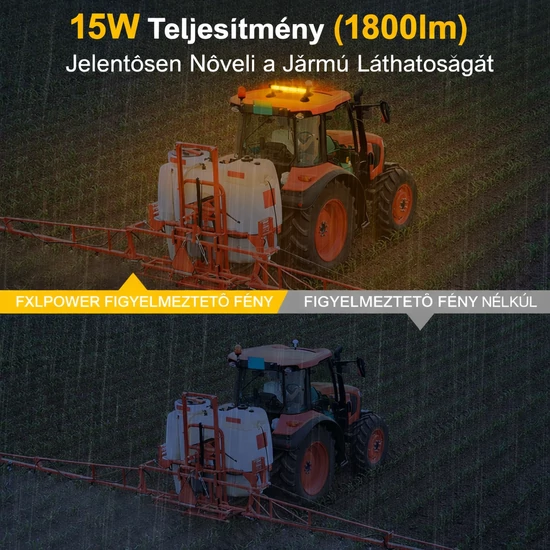 Fxlpower 41,5 cm LED figyelmeztető villogó lámpa – narancssárga, erős mágneses talp, 360° láthatóság