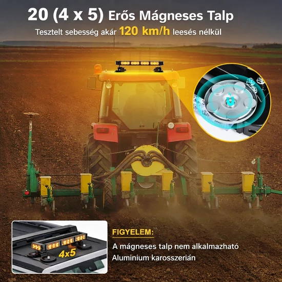 Fxlpower 41,5 cm LED figyelmeztető villogó lámpa – narancssárga, erős mágneses talp, 360° láthatóság