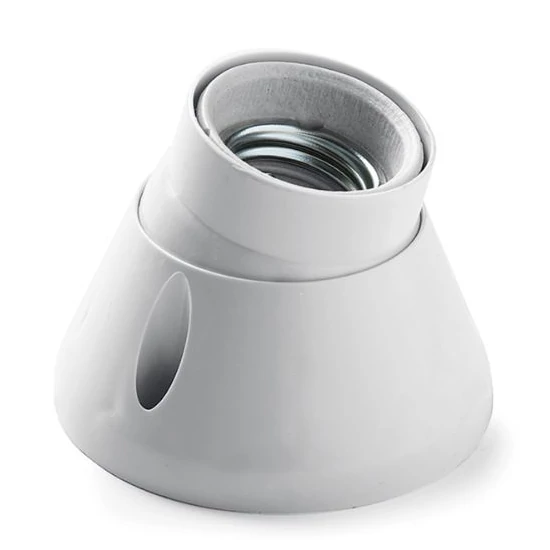 Műanyag talpas foglalat, porcelán betétes, forgatható 360°-ban, E-27, krém