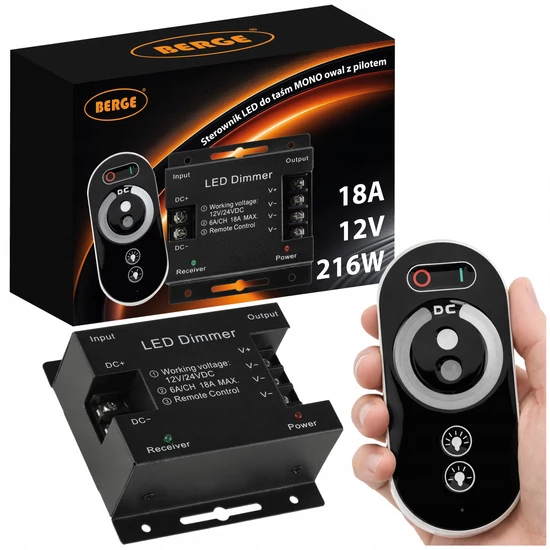 Érintőképernyős RF LED Dimmer Vezérlő Távirányítóval (12V-24V / 18A / 216W-432W)
