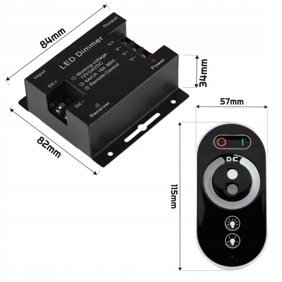 Érintőképernyős RF LED Dimmer Vezérlő Távirányítóval (12V-24V / 18A / 216W-432W)