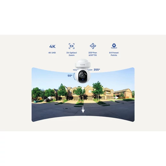Reolink E1 Outdoor Pro 4K 8MP PTZ Wi-Fi 6 Okos Kamera Auto Tracking és 3X Optikai Zoom Funkcióval