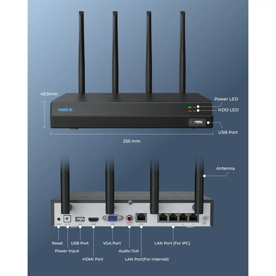 Reolink RLN12W 12 csatornás Wi-Fi 6 NVR Rögzítő 2TB HDD-vel