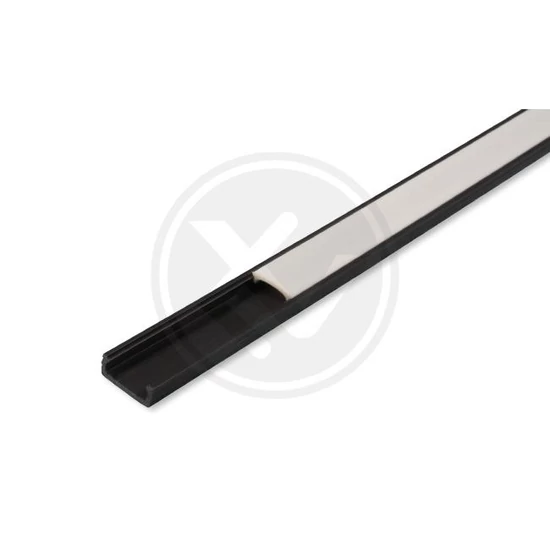 Pvc profil led szalaghoz16x7 vékony fekete 2m tejes fedlap