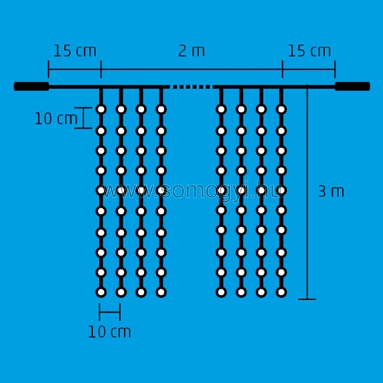 LED-es fényfüggöny, 2x3 m / 600 LED, sorolható, hidegfehér DLF 600/WH