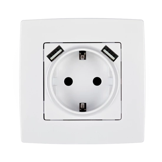 CITY GERMAN TYPE SOCKET WITH SCREW+ 2 USB WHITE