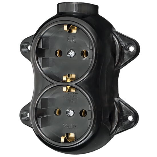 ANTIQUE DOUBLE SOCKET GERMAN TYPE 16А 250V BLACK