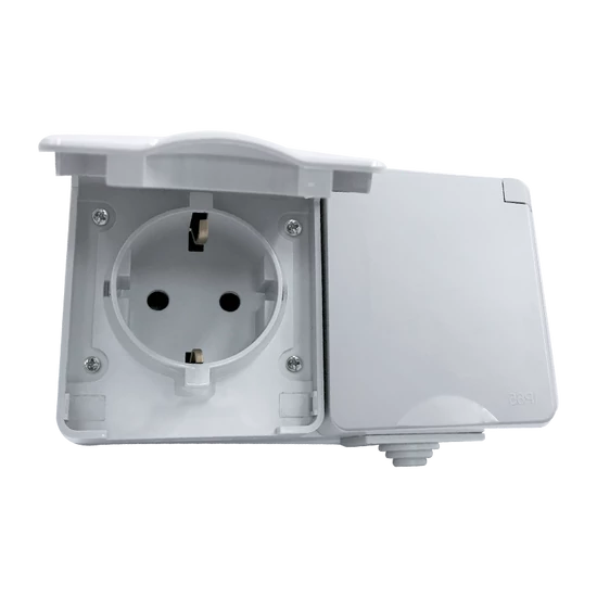 GERMAN TYPE SOCKET- DOUBLE IP65 GRAY