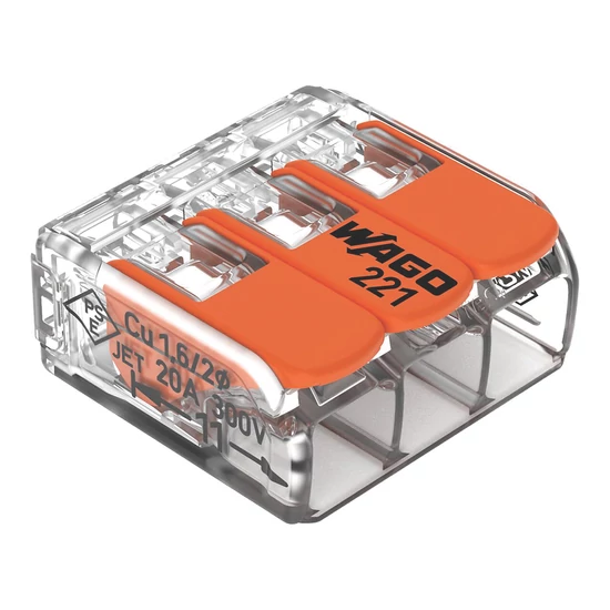 WAGO 221 CONNECTOR, 3 CONDUCTORS 0,02-4 MM2