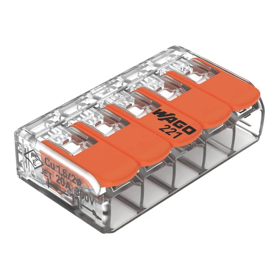 WAGO 221 CONNECTOR, 5 CONDUCTORS 0,5-4 MM2