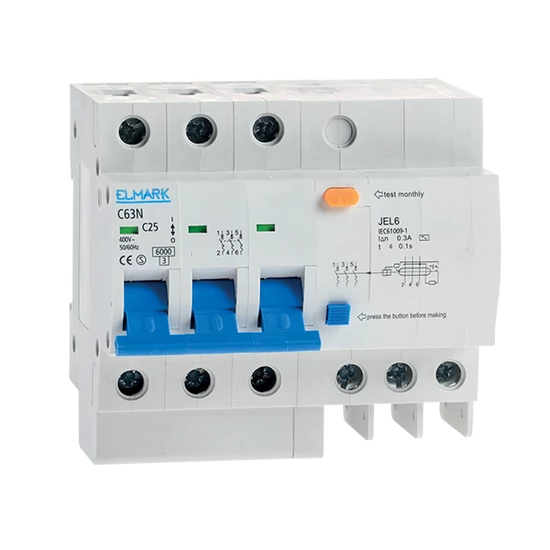 KOMBINÁLT ELEKTRONIKUS ÁRAMVÉDŐ KAPCSOLÓ JEL6 C40 3P 40A/300MA
