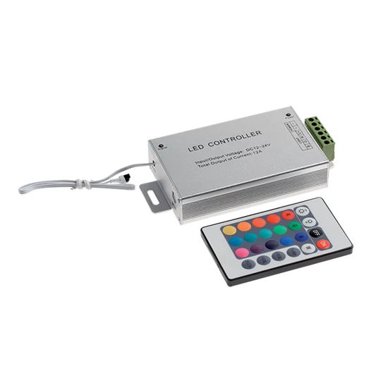 VEZÉRLŐ RGB LED SZALAGHOZ INFRAVÖRÖS VEZÉRLŐVEL - 24 GOMB 12V 12A 