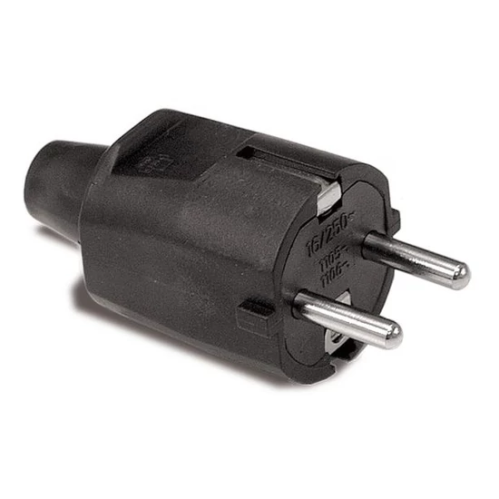 Földelt gumi dugvilla fekete, 16A-250V