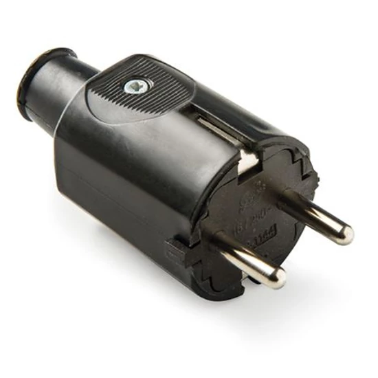 Földelt  gumi dugvilla fekete, 16A-250V