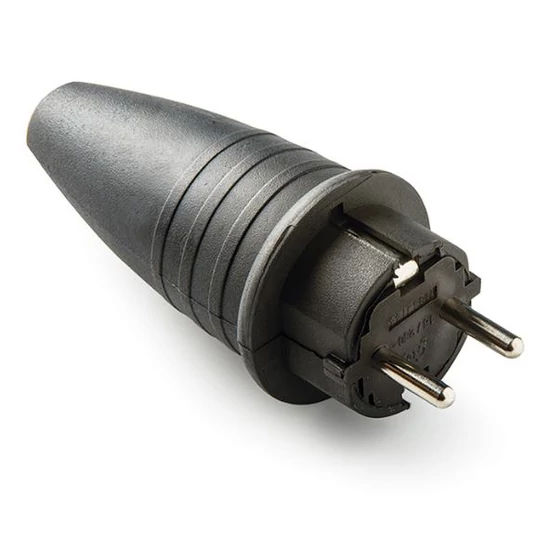 Földelt gumi dugvilla fekete, 16A-250V