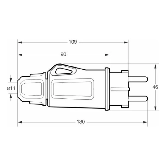 Földelt műanyag dugvilla fekete, 16A-250V, IP54
