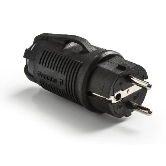 Földelt gumi dugvilla fekete, 16A-250V, IP54