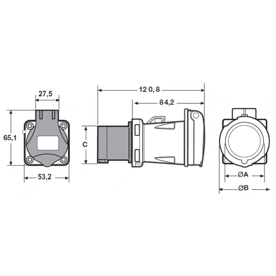 Ipari - háztartási csatlakozó adapter 5P 16A 400V - 3P 16A 230V