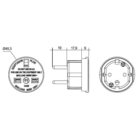 Háztartási csatlakozó adapter GB-EU 7,2A-250V