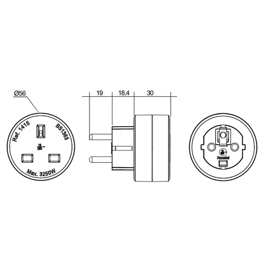 Háztartási csatlakozó adapter GB-EU 13A-250V